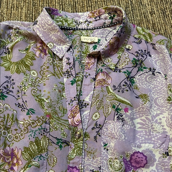 ANTHROPOLOGIE PILCRO Romy Relaxed Button Down Purple Floral Blouse - Picture 10 of 11